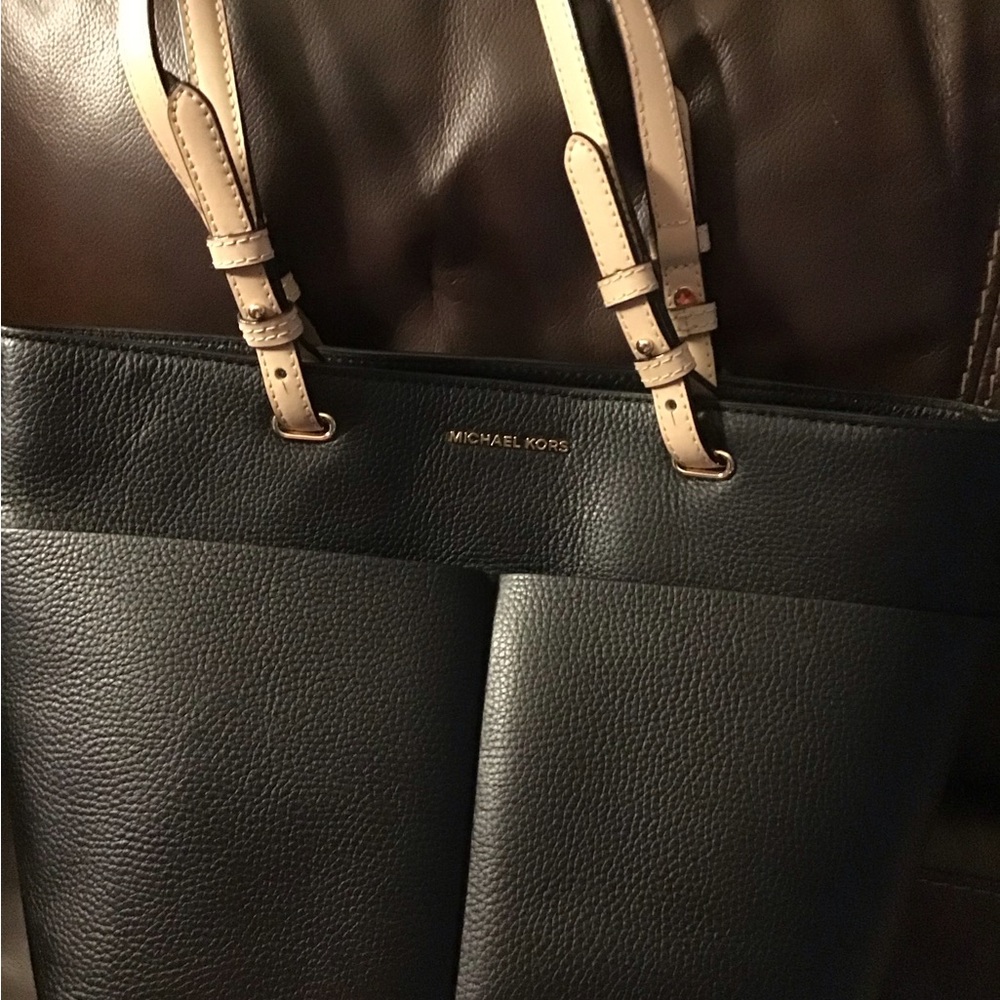 Michael Kors Black and Tan Leather Tote